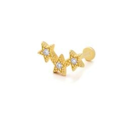Üç Yıldız Tek Taş Altın Piercing