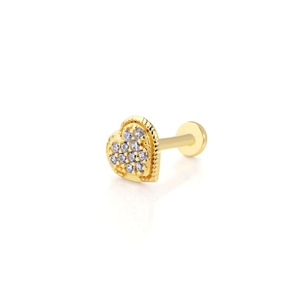 Taşlı Kalp  Altın Piercing