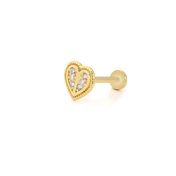 Kalp Çerçeveli Taşlı Altın Piercing