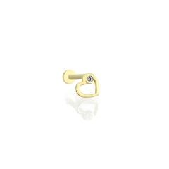 Kalp Tek Taşlı Altın Piercing
