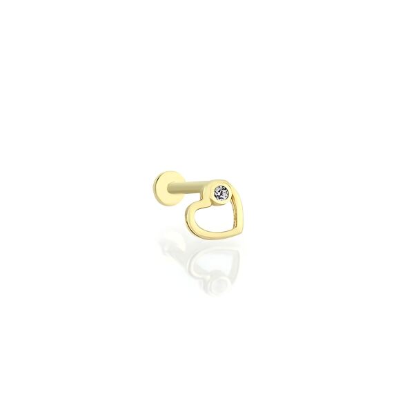 Kalp Tek Taşlı Altın Piercing