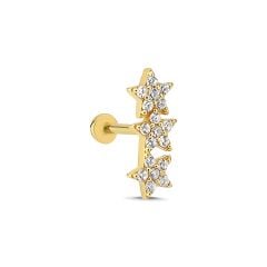 Üç Yıldız Taşlı Altın Piercing