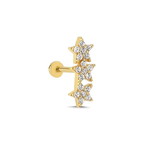 Üç Yıldız Taşlı Altın Piercing