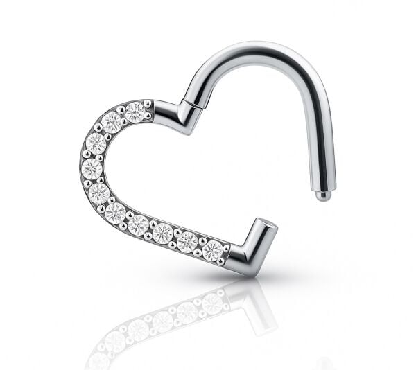 Lovion Titanium  Kalp Şeklinde Taşlı Titanyum Halka Piercing