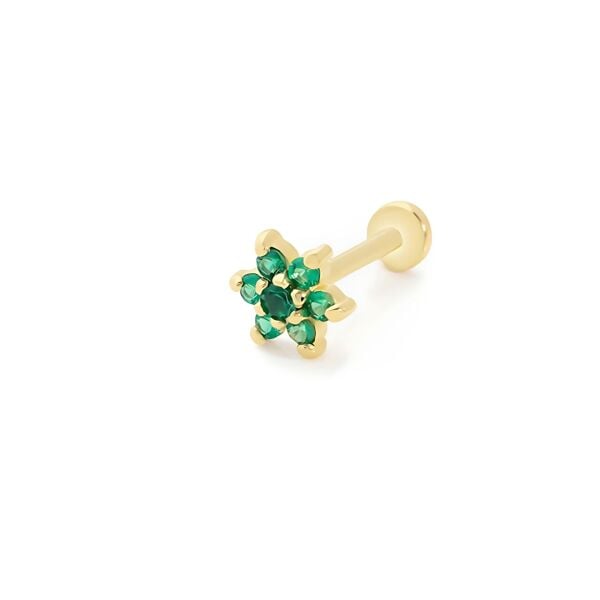 Yeşil Papatya Altın Piercing