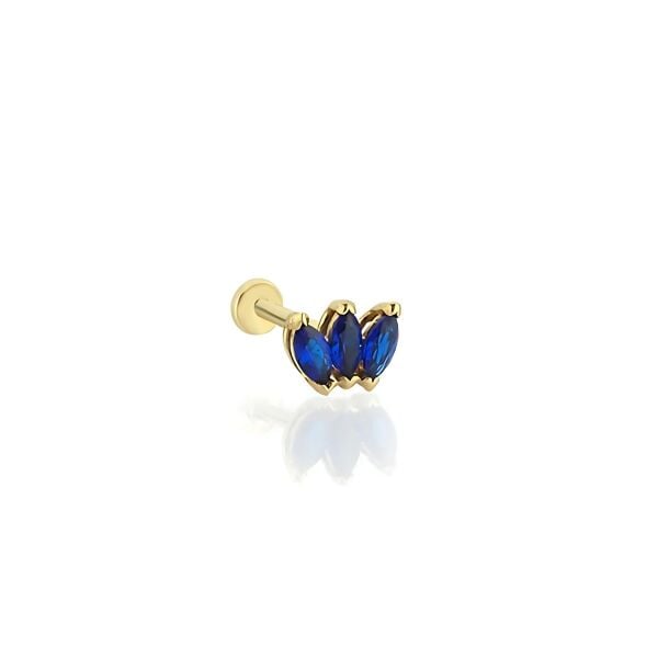 Üç Mavi Taşlı Altın Piercing