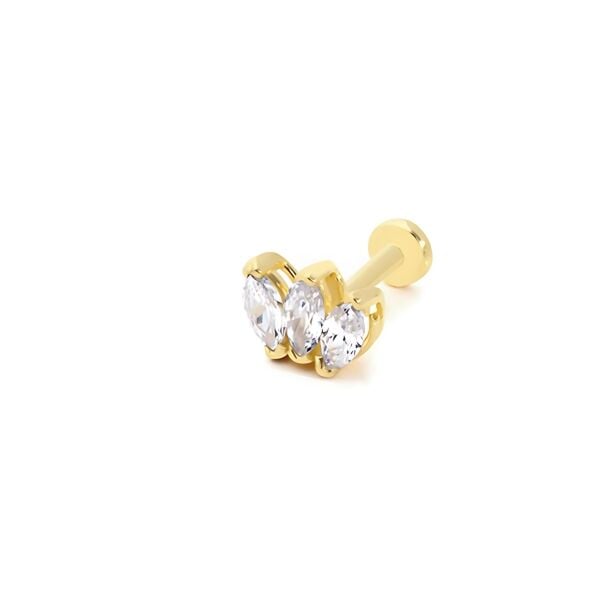 Üç Taşlı Parlak Altın Piercing