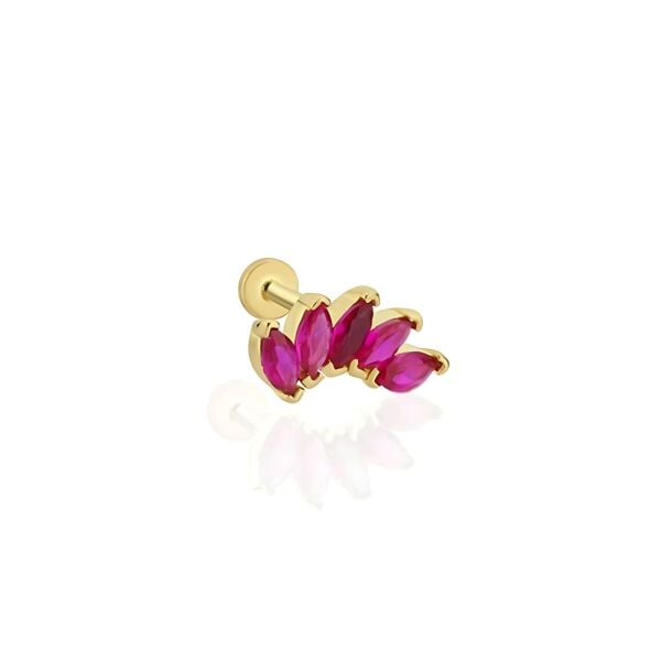 Beş Taşlı Ateş Çiçeği Altın Piercing