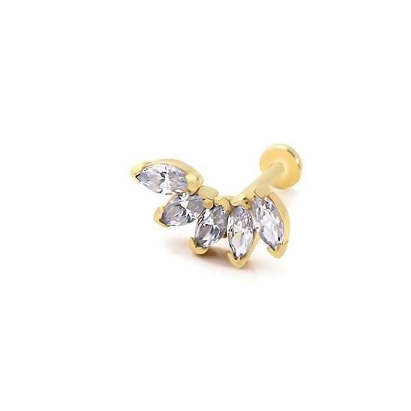 Ateş Çiçeği Beş Taşlı Parlak Taşlı Altın Piercing