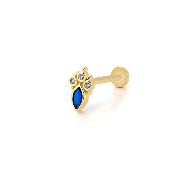 Kraliyet Çiçeği Mavi Tek Taşlı Altın Piercing