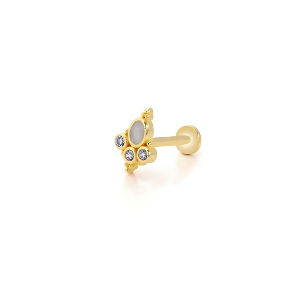 Regal Drop Kraliyet Mücevheri Opal Tek Taşlı Üç Parlak Taşlı Altın Piercing