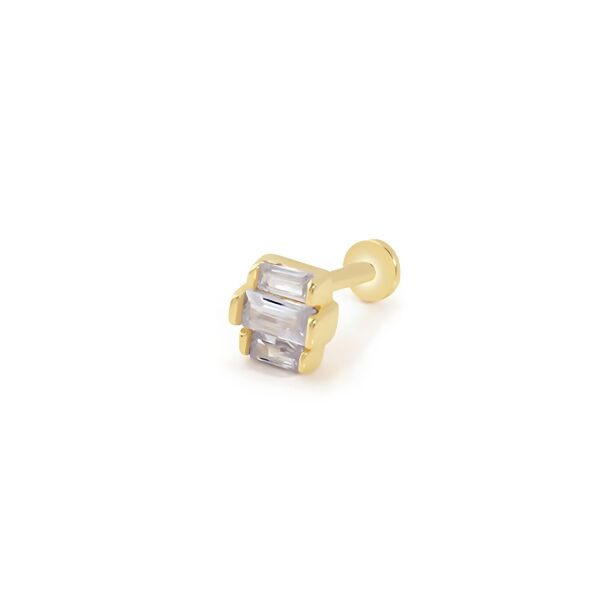 Crystal Stack Kristal Işıltısı Baget Üç Taşlı Altın Piercing