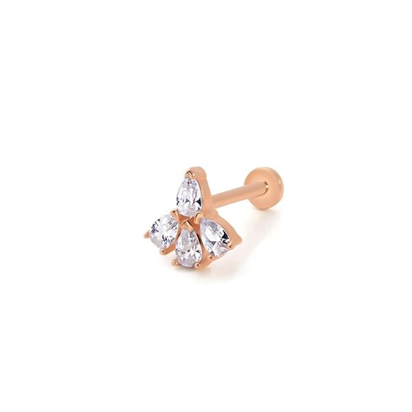 Petal Glow Damla Çiçek Yaprağı Dört Taşlı Altın Piercing