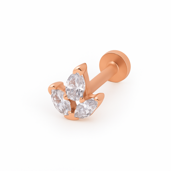Bloomlet Küçük Çiçek Açışı Üç Taşlı Altın Piercing