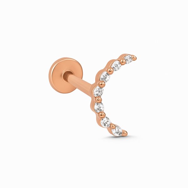 Luna Crest Ayın Kıvrımı Zarafeti Feminen Güçlü Yedi Parlak Taşlı Ay Altın Piercing