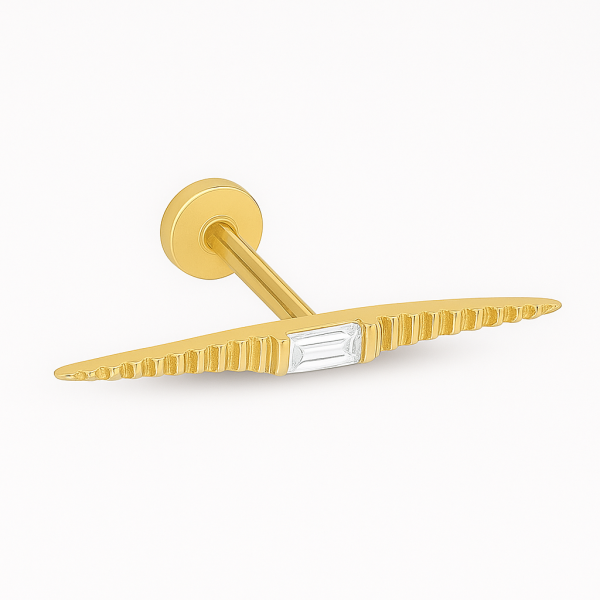 Straight Shine Tek Taşlı Sade Desenli Altın Piercing