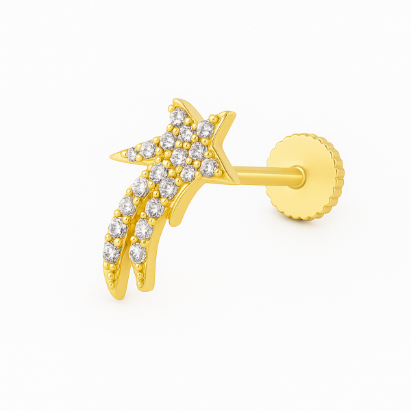 Wishtrail Yıldız Kayması Dilek Parlak Taşlı Altın Piercing
