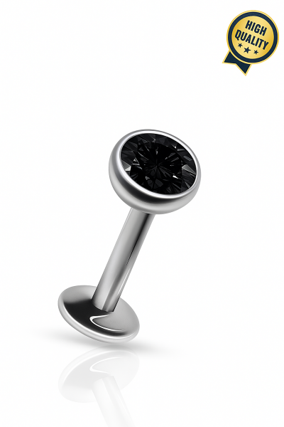 Noir Siyah Taşlı Cerrahi Çelik Labret Piercing