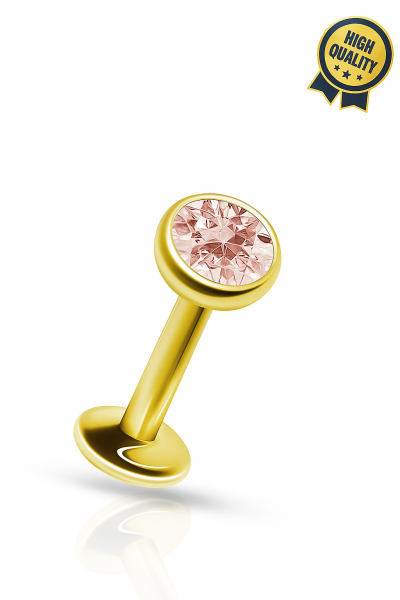 Roséa Yumuşak Pembe Taşlı Cerrahi Çelik Labret Piercing