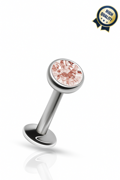 Roséa Yumuşak Pembe Taşlı Cerrahi Çelik Labret Piercing