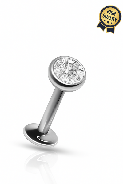 Clara Sade Yuvarlak Taşlı Cerrahi Çelik Labret Piercing