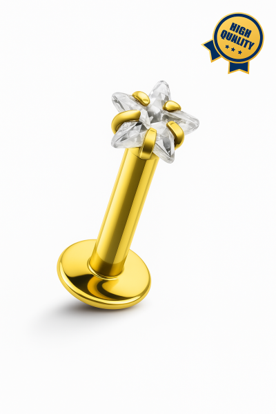 Stellina Yıldız Taşlı Cerrahi Çelik Labret Piercing