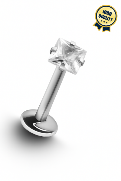 Atria  Kare Taşlı Cerrahi Çelik Labret Piercing