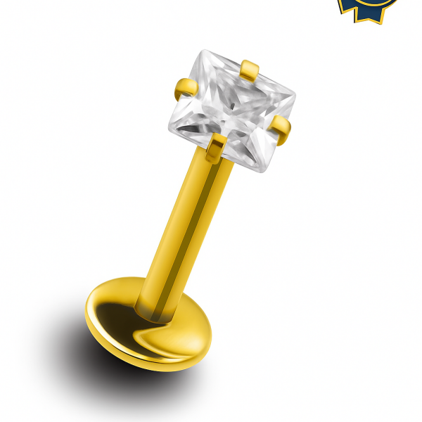 Atria  Kare Taşlı Cerrahi Çelik Labret Piercing
