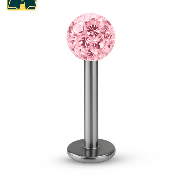 Elara Swarovski Pastel Pembe Taşlı Cerrahi Çelik Labret Piercing