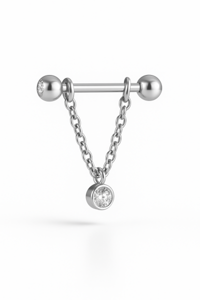 Veyra Zincirli Parıltılı Taş  Cerrahi Çelik Nipple (Göğüs Ucu) Piercing