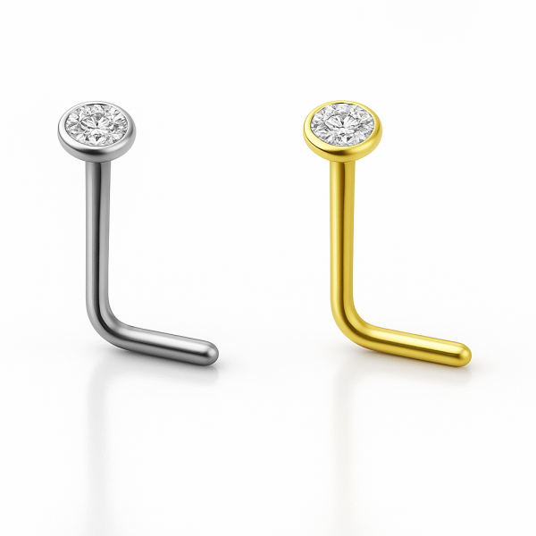 Taşlı Arkası L Şeklinde İnce Cerrahi Çelik Piercing