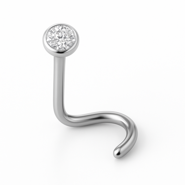 Yuvarlak Taşlı Arkası Kıvrık İnce Cerrahi Çelik Piercing