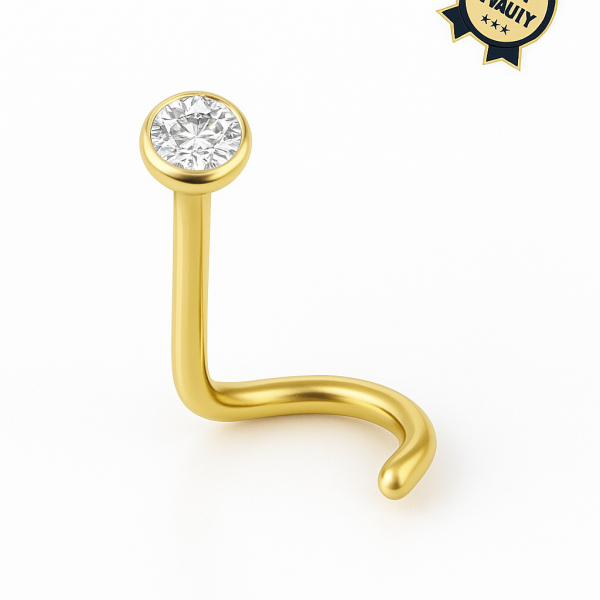 Yuvarlak Taşlı Arkası Kıvrık İnce Cerrahi Çelik Piercing