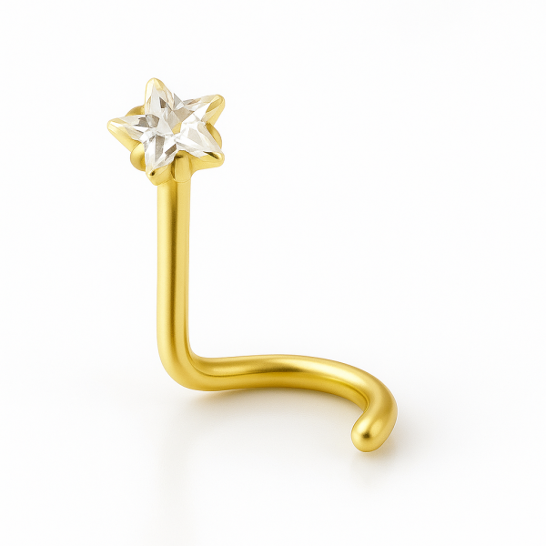 Yıldız Taşlı Arkası Kıvrık İnce Cerrahi Çelik Piercing