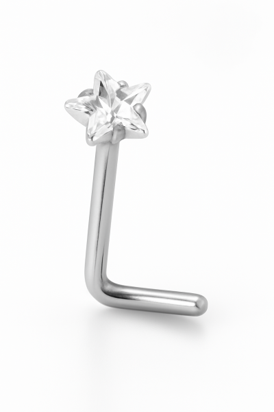 Yıldız Taşlı Arkası L Şeklinde İnce Cerrahi Çelik Piercing