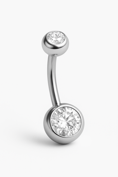 Taşlı Standart Kalınlık Gümüş ve Gold Renk Cerrahi Çelik Göbek(Belly) Piercing