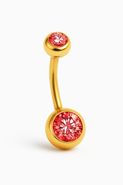 Kırmızı Taşlı Standart Kalınlık Gümüş ve Gold Renk Cerrahi Çelik Göbek(Belly) Piercing