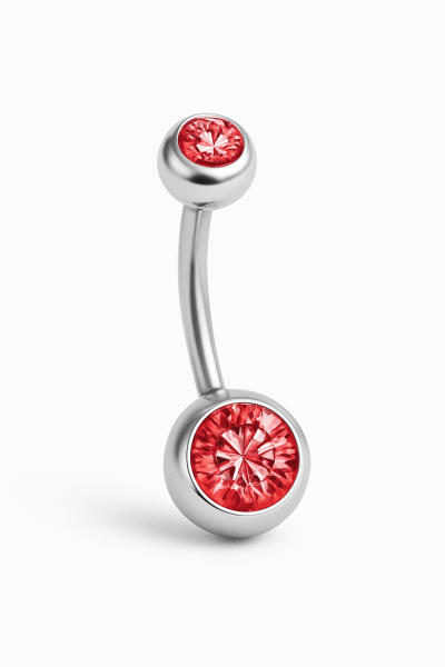 Kırmızı Taşlı Standart Kalınlık Gümüş ve Gold Renk Cerrahi Çelik Göbek(Belly) Piercing