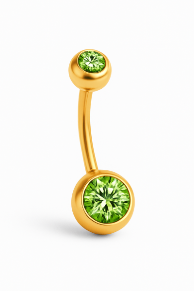 Yeşil Taşlı Standart Kalınlık Gold Renk Cerrahi Çelik Göbek(Belly) Piercing