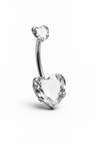Kalp Zirkon Parlak Taş Standart Kalınlık Gümüş ve Gold Renk Cerrahi Çelik Göbek(Belly) Piercing