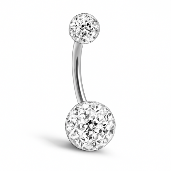 Swarovski Parlak Taş Standart Kalınlık Gümüş ve Gold Renk Cerrahi Çelik Göbek(Belly) Piercing