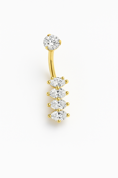 Zora Işık Hüzmesi Sade Etkileyici Beş Sıra Taş Cerrahi Çelik Kararmaz Gümüş ve Gold Renk Cerrahi Çelik Göbek(Belly) Piercing