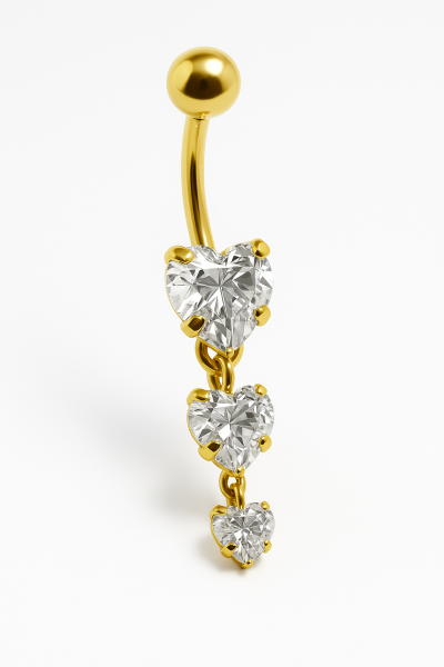 Lunara Zarafetin Kalp Atışı  Cerrahi Çelik Kararmaz Gümüş ve Gold Renk Cerrahi Çelik Göbek(Belly) Piercing