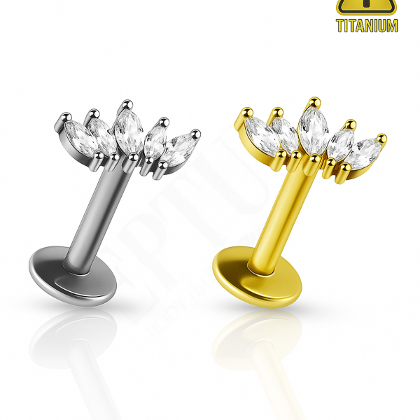 Florune Çiçeğin Gücünü Taşı. Bir Çiçeğin Açılış Anı Titanyum Arkası Düz Labret Piercing