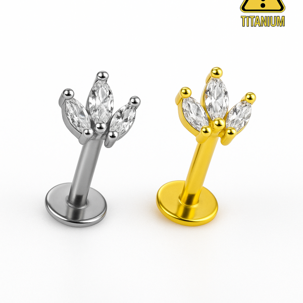 Lyvion Sessiz Zarafetin Işıltısı Minimal Üç Taş Dizilimi  Titanyum Arkası Düz Labret Piercing