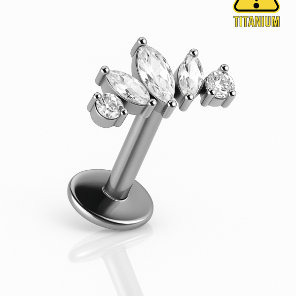 Via Işığı Yansıtan Keskin Hatlar ve Kusursuz Denge Beş Taşlı (Titanyum Arkası Düz Labret Piercing)