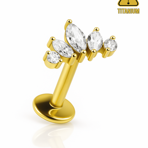 Via Işığı Yansıtan Keskin Hatlar ve Kusursuz Denge Beş Taşlı (Titanyum Arkası Düz Labret Piercing)