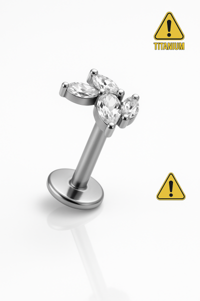 Delya Delya Her Açıdan Işığı Nazikçe Yansıtarak Dikkat Çeker Dört Taşlı (Titanyum Arkası Düz Labret Piercing)