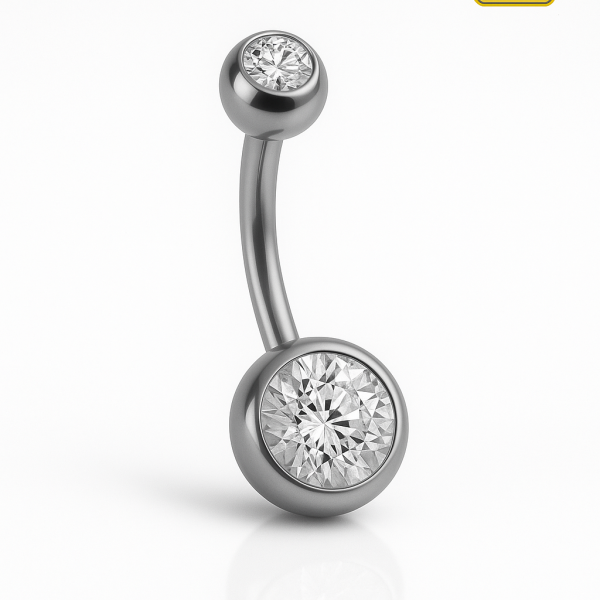 Gömülü Taşlı Toplu Standart Kalınlık Gold Silver Göbek (Belly) Titanyum Piercing