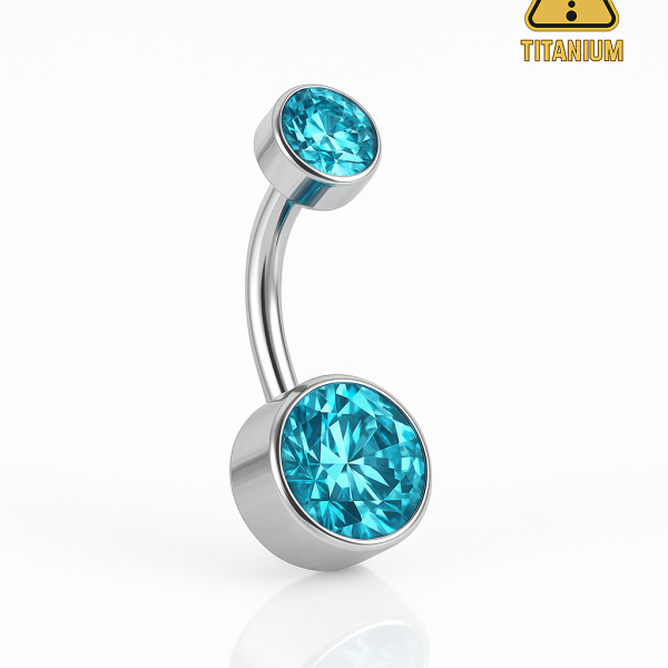Mavi Taşlı Standart Kalınlık Silver Göbek (Belly) Titanyum Piercing